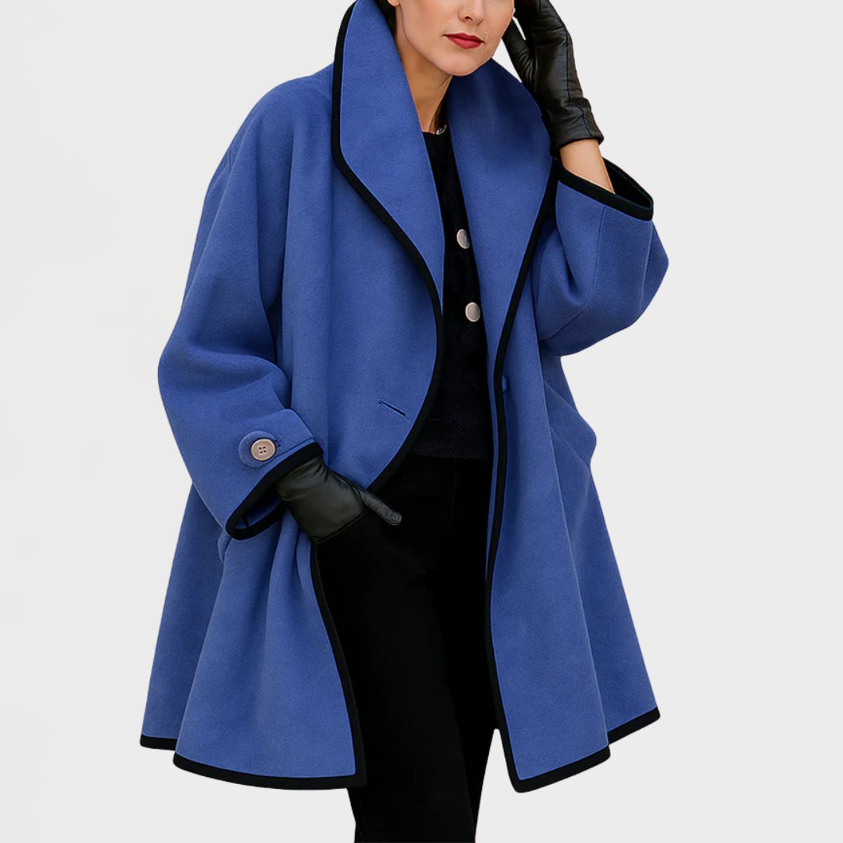 Women's Oversized Wool-Blend Swing Coat with Contrast Trim