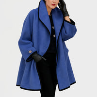 Women's Oversized Wool-Blend Swing Coat with Contrast Trim