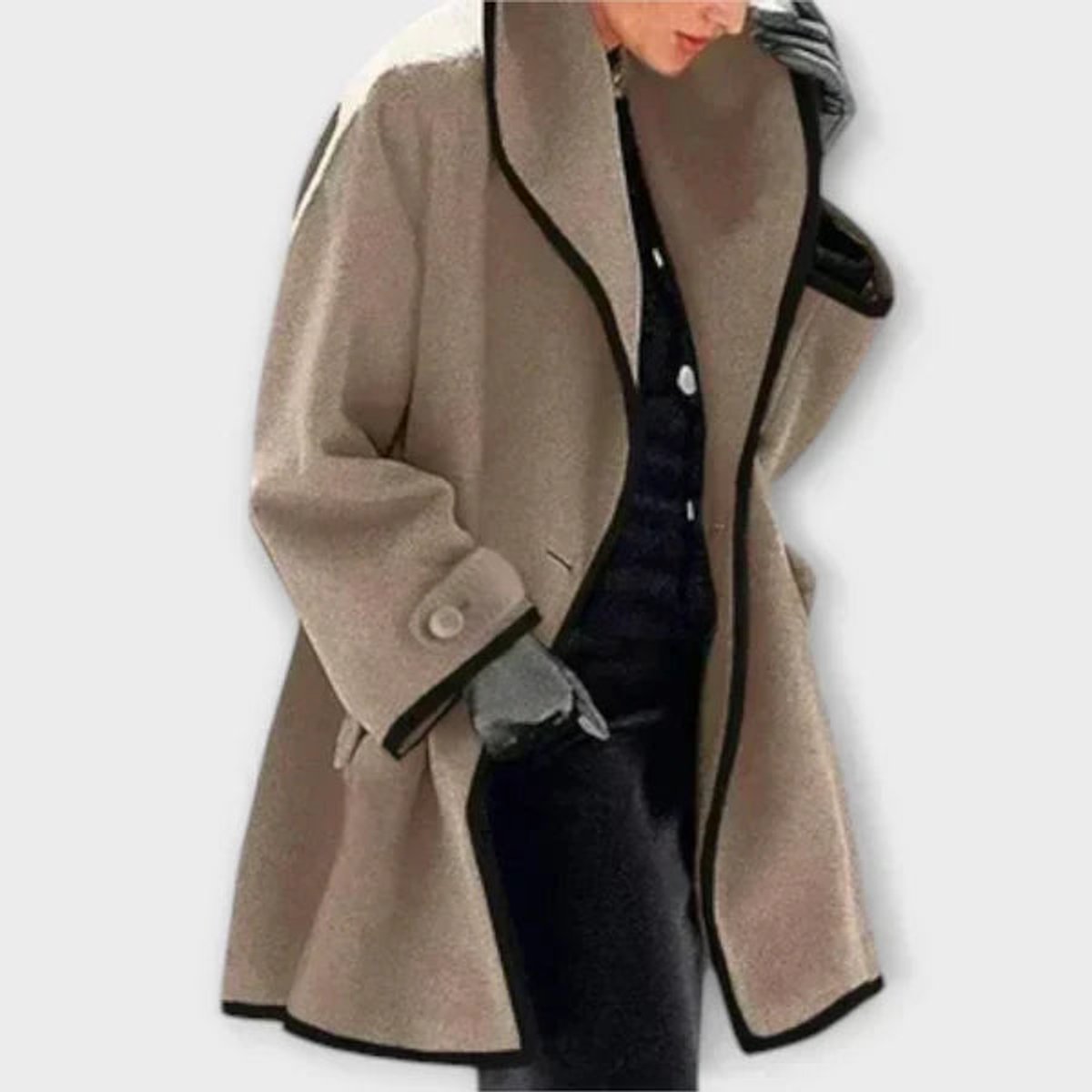 Women's Oversized Wool-Blend Swing Coat with Contrast Trim