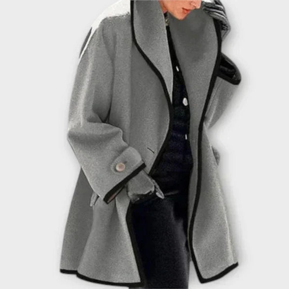 Women's Oversized Wool-Blend Swing Coat with Contrast Trim