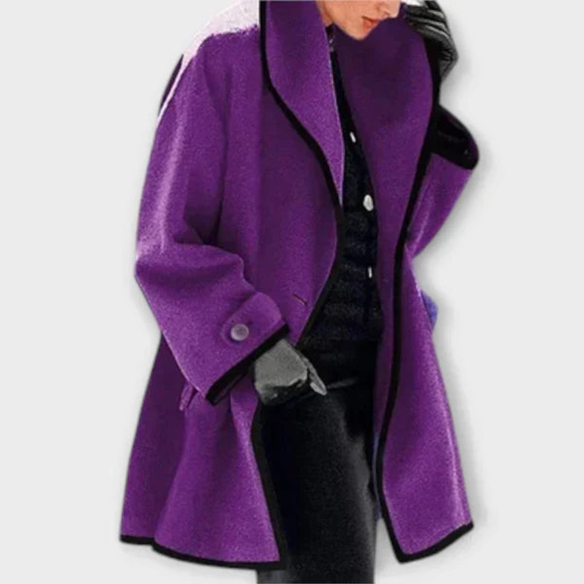 Women's Oversized Wool-Blend Swing Coat with Contrast Trim