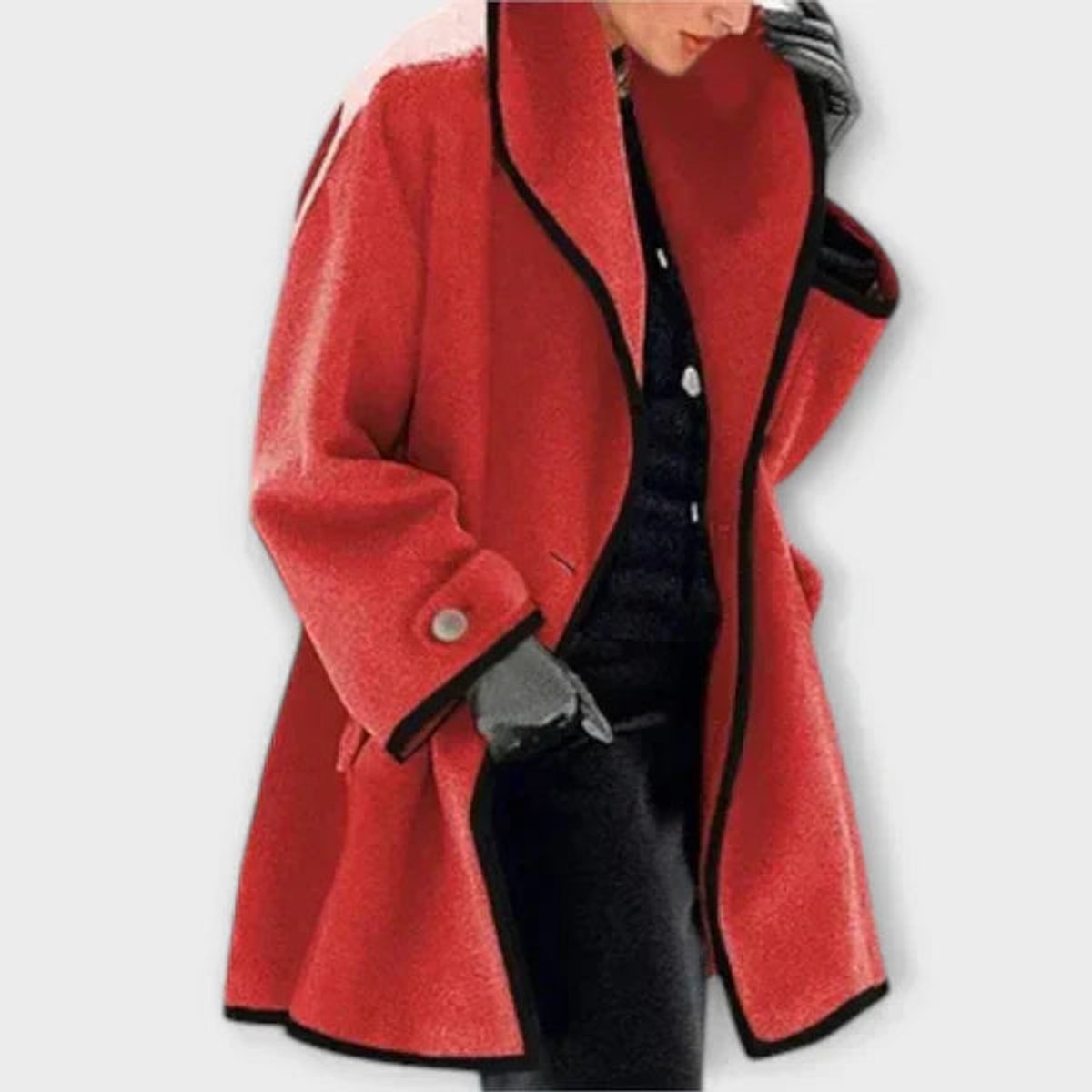 Women's Oversized Wool-Blend Swing Coat with Contrast Trim