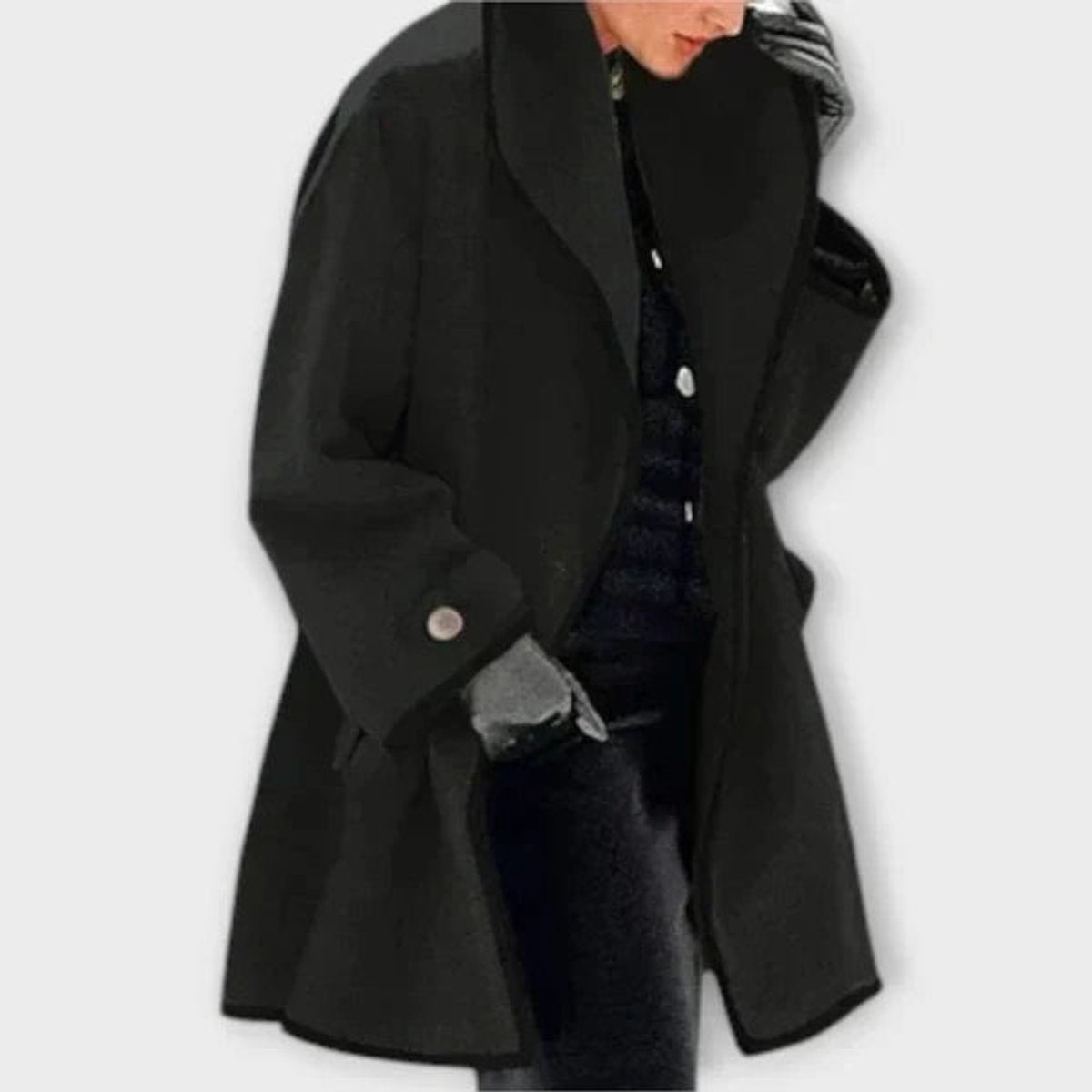 Women's Oversized Wool-Blend Swing Coat with Contrast Trim