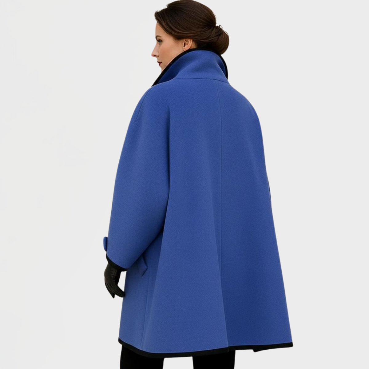 Women's Oversized Wool-Blend Swing Coat with Contrast Trim