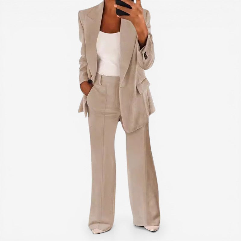 Women's Pant Suit Set with 1-Button Blazer