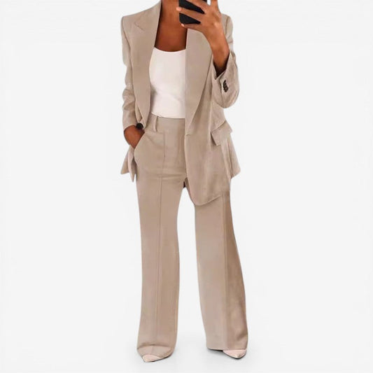 Women's Pant Suit Set with 1-Button Blazer