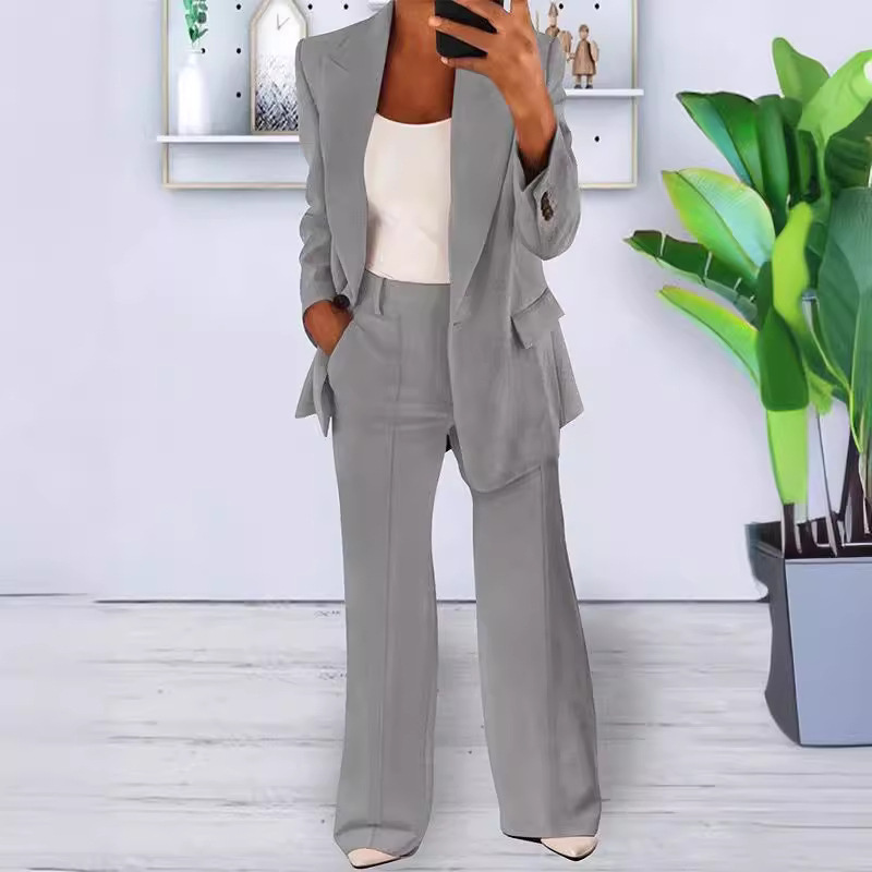 Women's Pant Suit Set with 1-Button Blazer