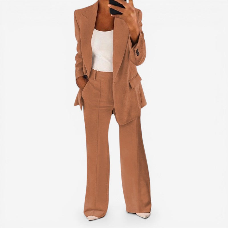 Women's Pant Suit Set with 1-Button Blazer