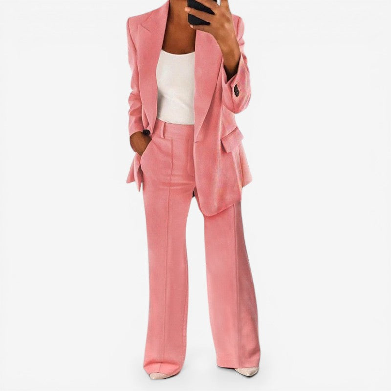 Women's Pant Suit Set with 1-Button Blazer