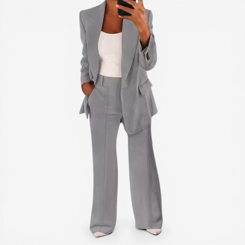 Women's Pant Suit Set with 1-Button Blazer