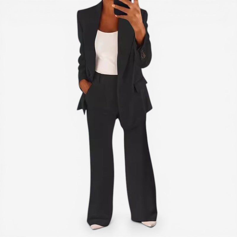 Women's Pant Suit Set with 1-Button Blazer