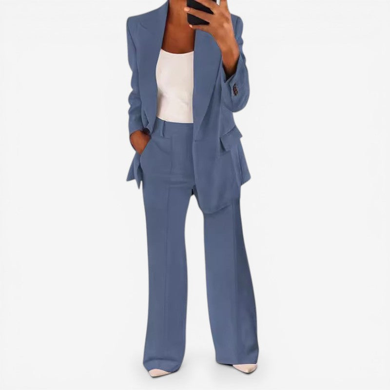Women's Pant Suit Set with 1-Button Blazer