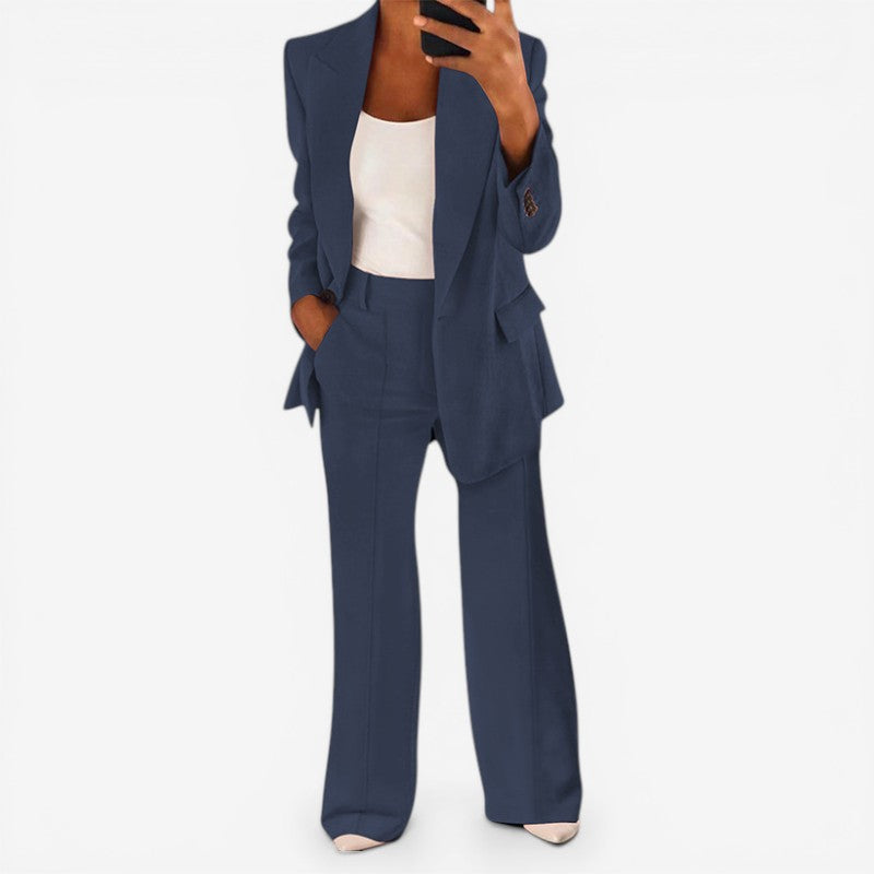Women's Pant Suit Set with 1-Button Blazer