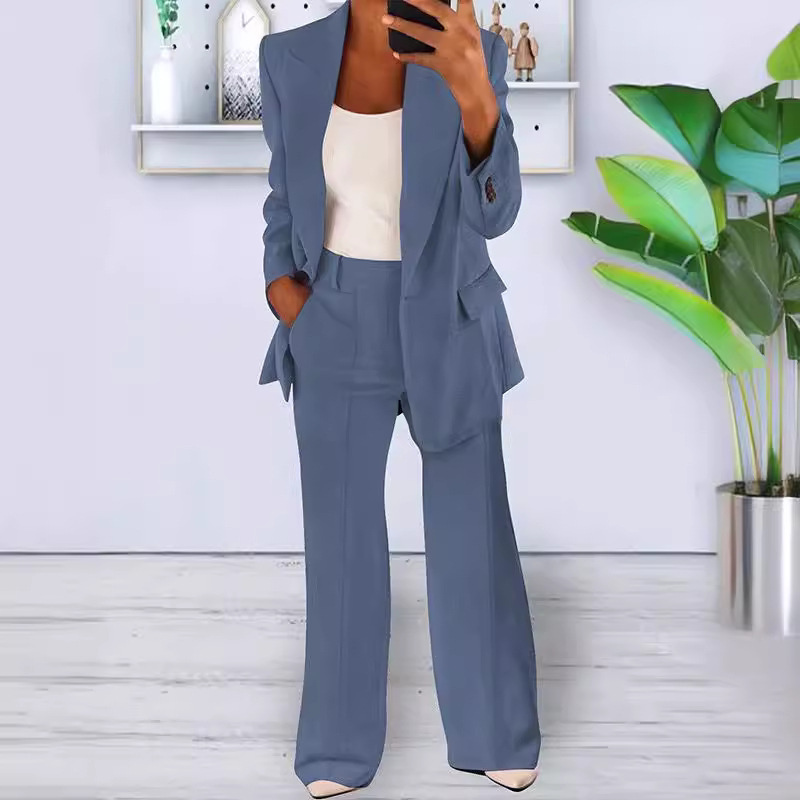 Women's Pant Suit Set with 1-Button Blazer