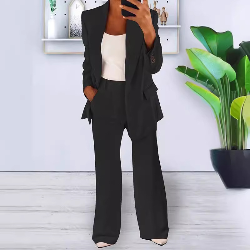 Women's Pant Suit Set with 1-Button Blazer