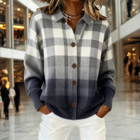 Women's Plaid Button-Down Knit Cardigan Sweater