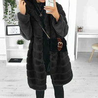 Women's Plush Hooded Button-Down Faux Fur Coat
