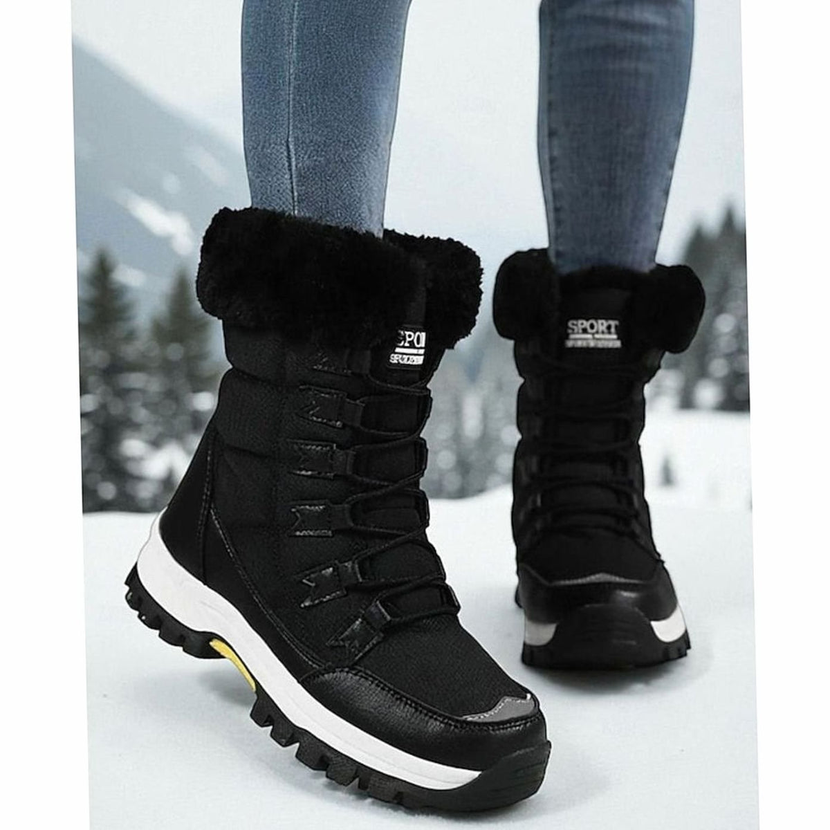 Women's Plush-Lined Lace-Up Snow Boots