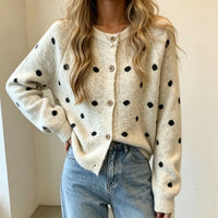 Women's Polka Dot Mohair-Style Round Neck Button Cardigan