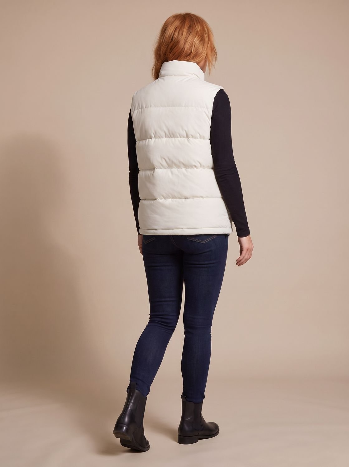 Women's Quilted High-Neck Zip-Up Puffer Vest with Flap Pockets