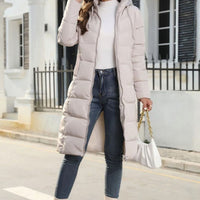 Women's Quilted Hooded Long Puffer Winter Coat with Full Zip