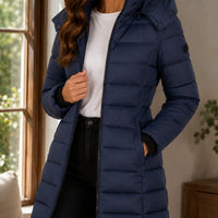 Women's Quilted Longline Hooded Winter Coat