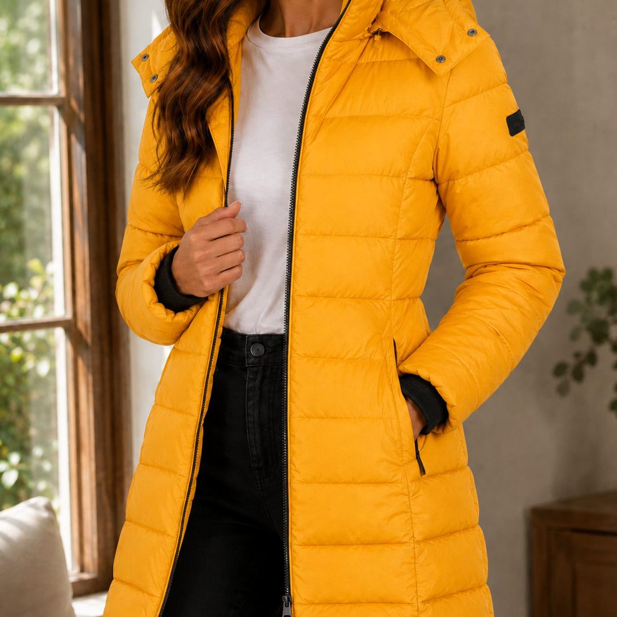 Women's Quilted Longline Hooded Winter Coat