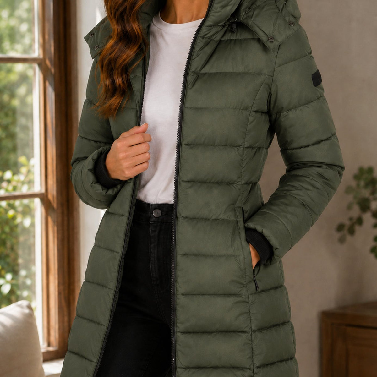 Women's Quilted Longline Hooded Winter Coat