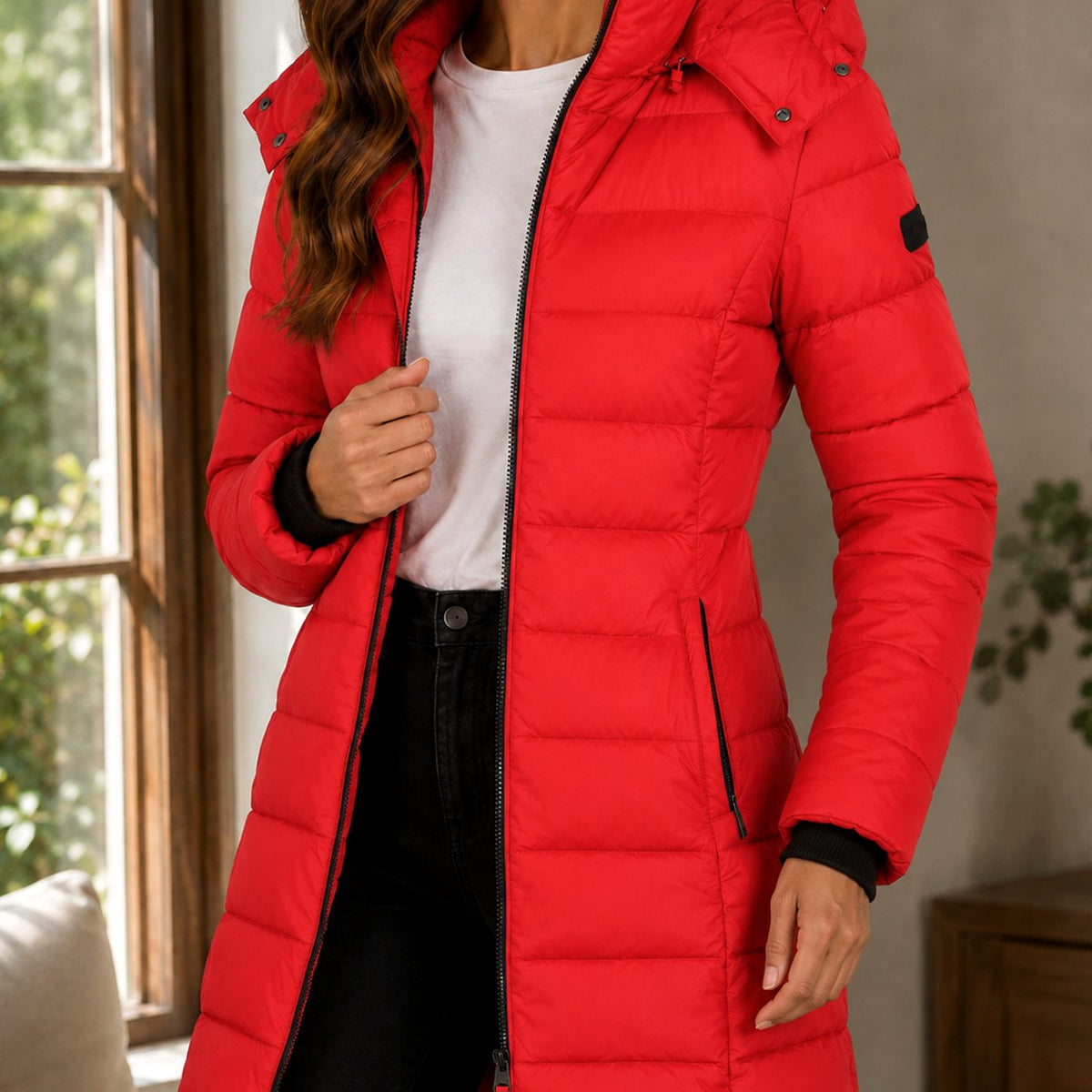Women's Quilted Longline Hooded Winter Coat