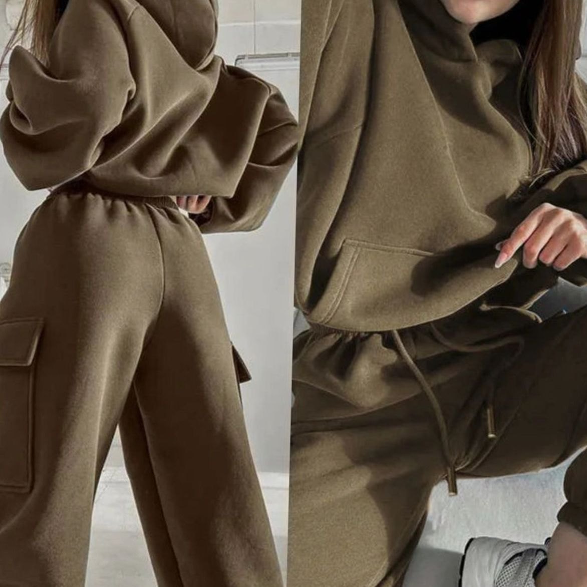 Women's Relaxed Cargo Pocket Hoodie and Jogger Set