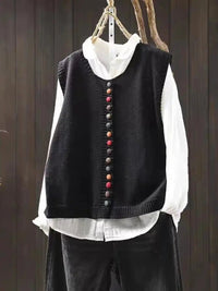 Women's Relaxed-Fit Button-Up Knitted Sleeveless Vest