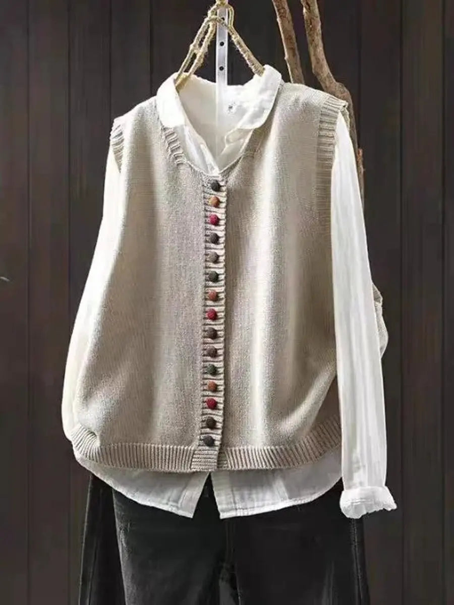 Women's Relaxed-Fit Button-Up Knitted Sleeveless Vest