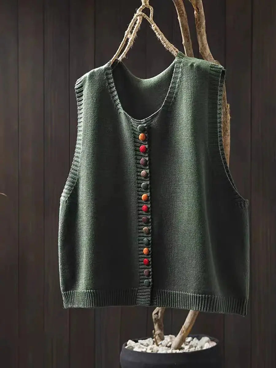 Women's Relaxed-Fit Button-Up Knitted Sleeveless Vest