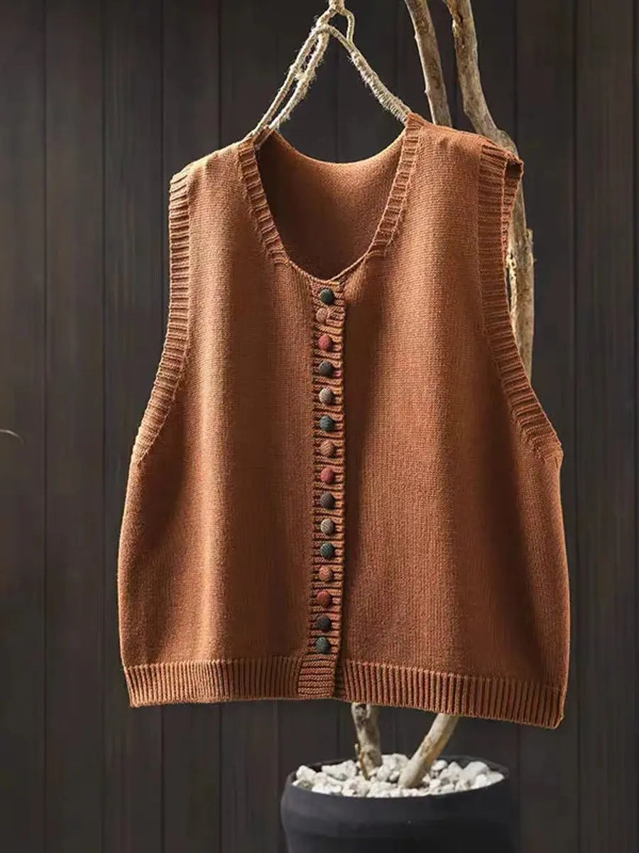 Women's Relaxed-Fit Button-Up Knitted Sleeveless Vest