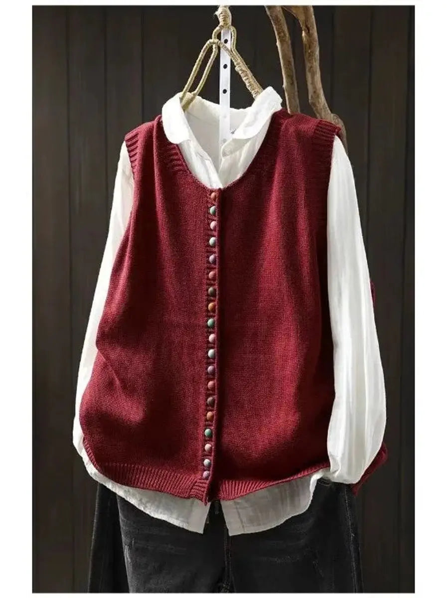 Women's Relaxed-Fit Button-Up Knitted Sleeveless Vest