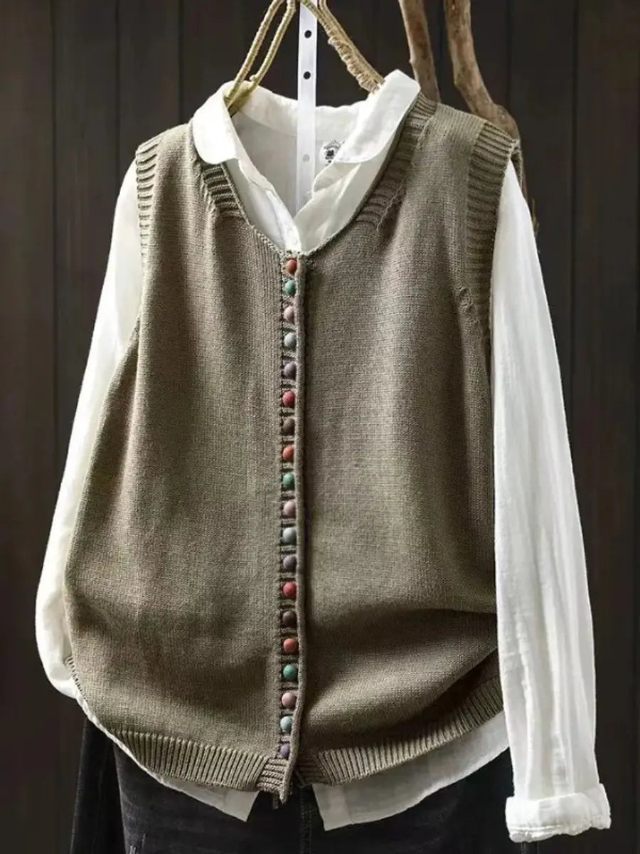 Women's Relaxed-Fit Button-Up Knitted Sleeveless Vest