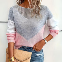 Women's Relaxed-Fit Color-Block Knit Pullover with Mesh Detail