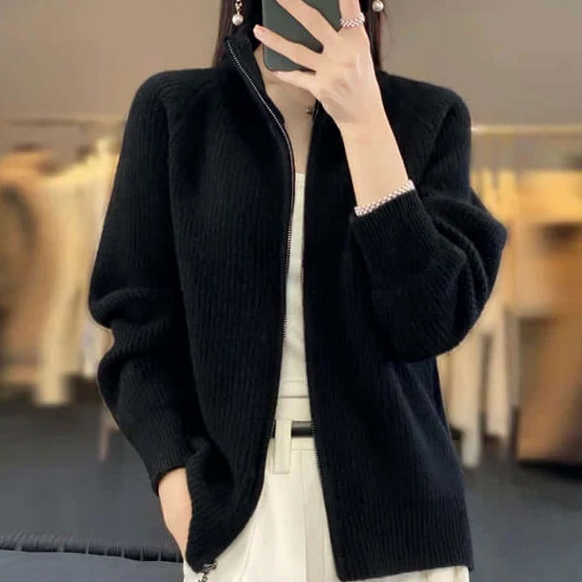 Women's Relaxed-Fit Half-Zip Ribbed Knit Sweater