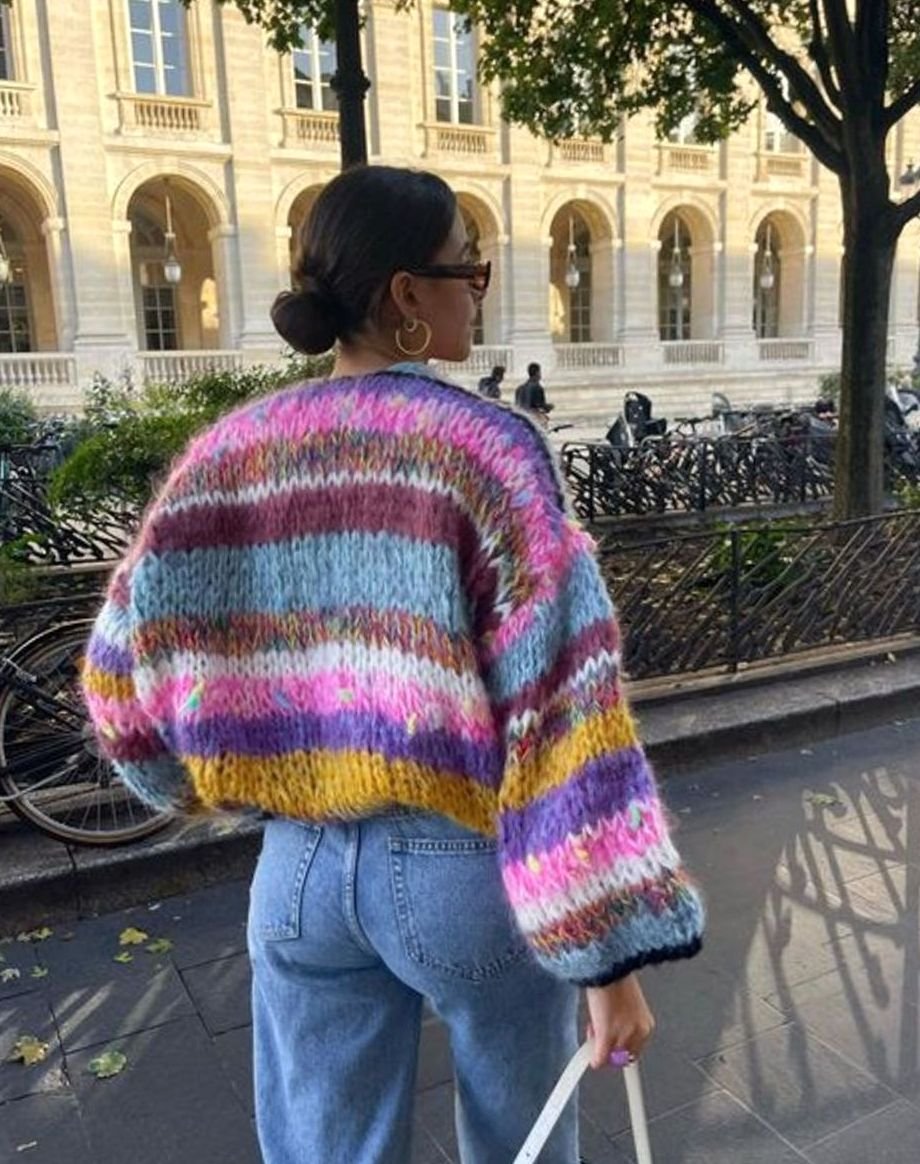 Women's Relaxed-Fit Striped Knit Oversized Cardigan Sweater