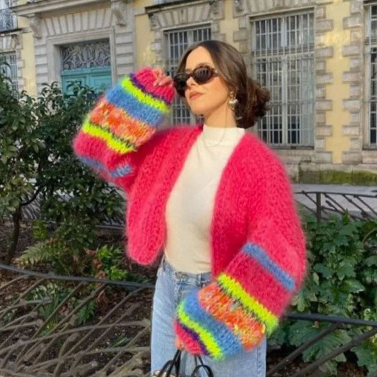 Women's Relaxed-Fit Striped Knit Oversized Cardigan Sweater