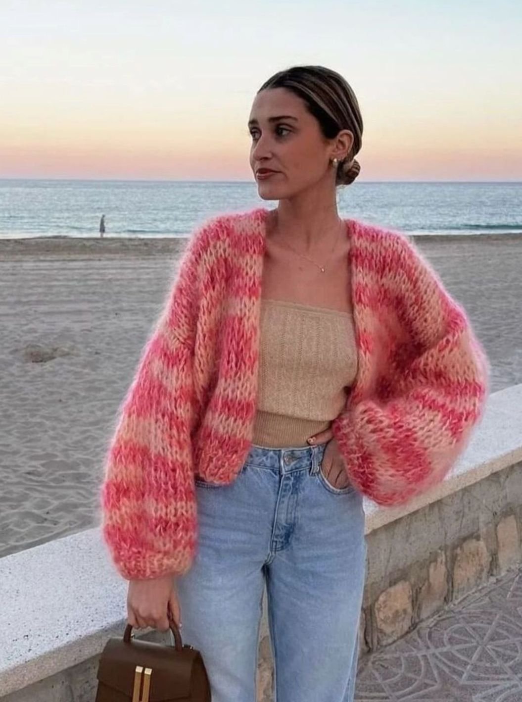 Women's Relaxed-Fit Striped Knit Oversized Cardigan Sweater