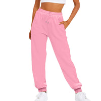 Women's Relaxed High-Waist Jogger Pants with Elastic Waistband, Drawstring, and Ribbed Cuffs