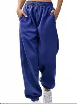 Women's Relaxed High-Waist Jogger Pants with Elastic Waistband, Drawstring, and Ribbed Cuffs