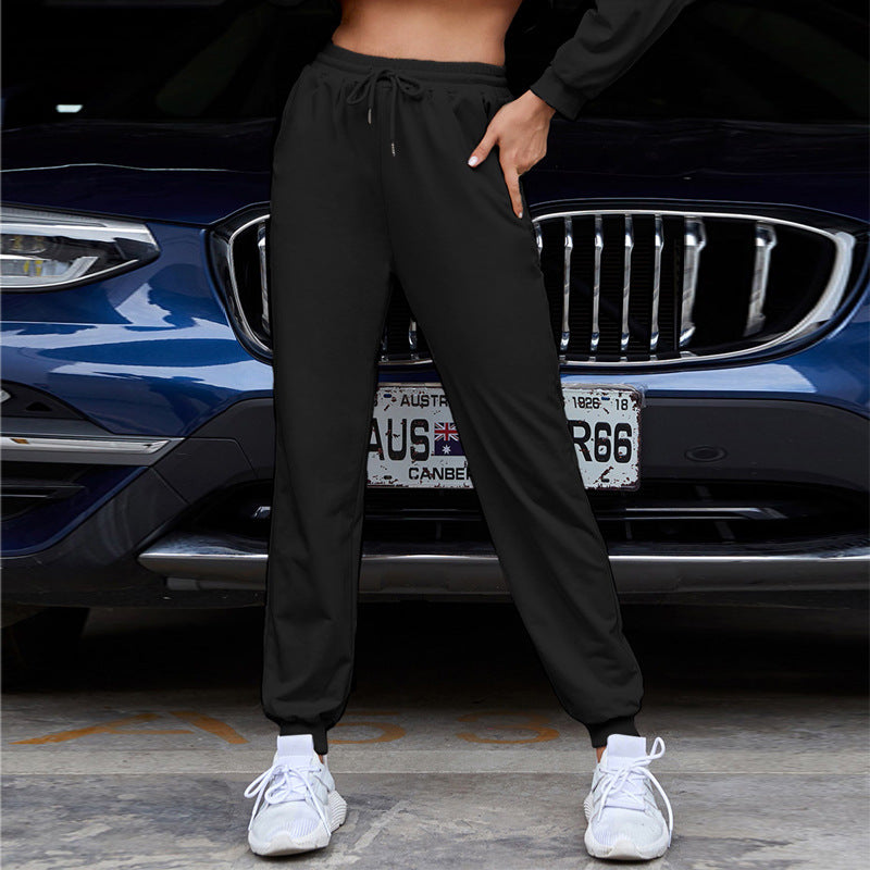 Women's Relaxed High-Waist Jogger Pants with Elastic Waistband, Drawstring, and Ribbed Cuffs