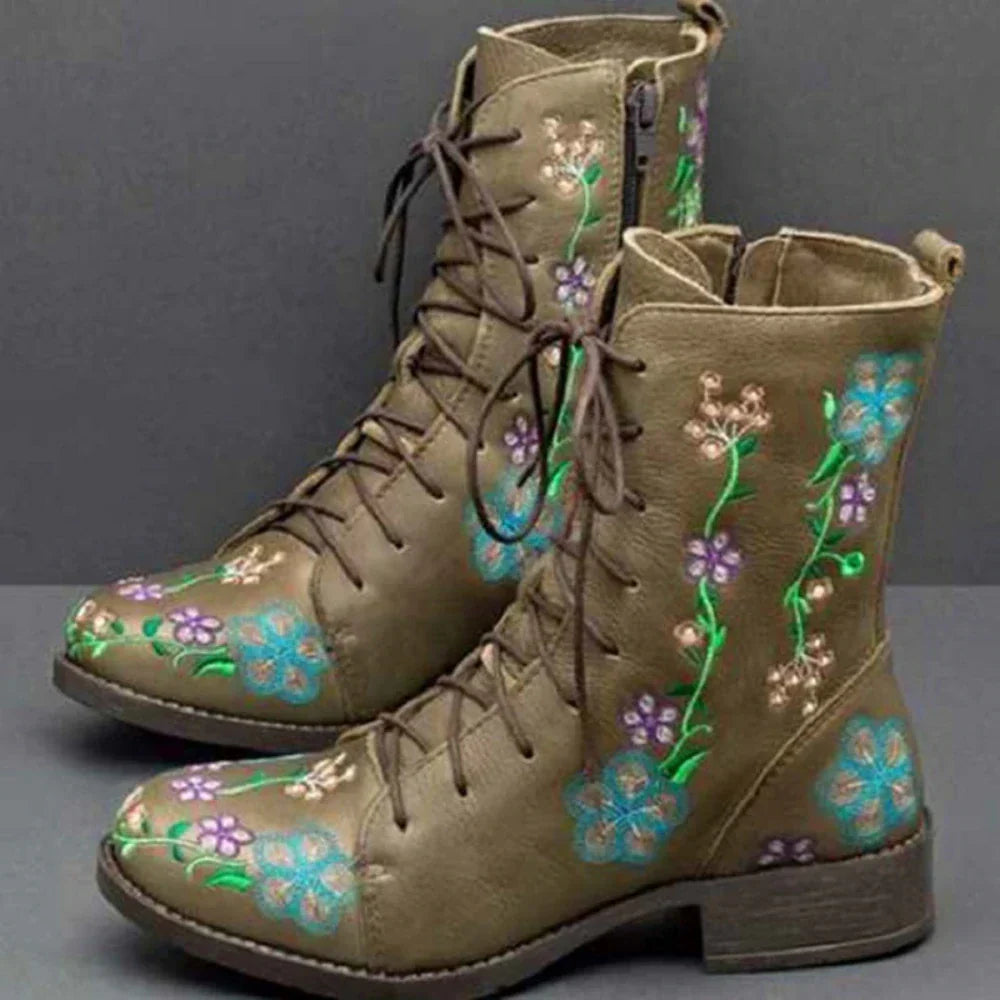 Women's Retro Boots with Ethnic Embroidery