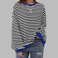Women's Retro Striped Oversized Crew Neck Sweatshirt