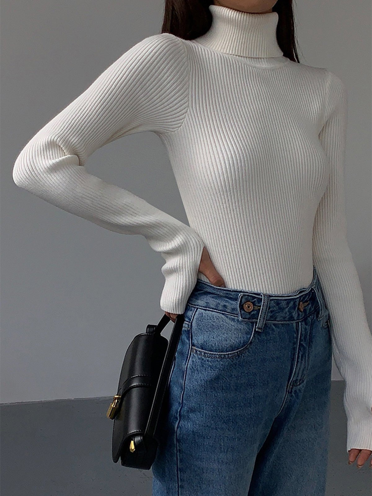 Women's Ribbed Turtleneck Lightweight Knit Sweater
