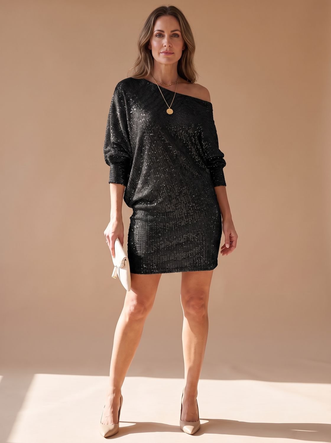 Women's Sequin One-Shoulder Mini Christmas Party Dress