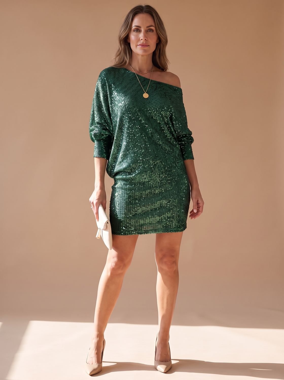 Women's Sequin One-Shoulder Mini Christmas Party Dress