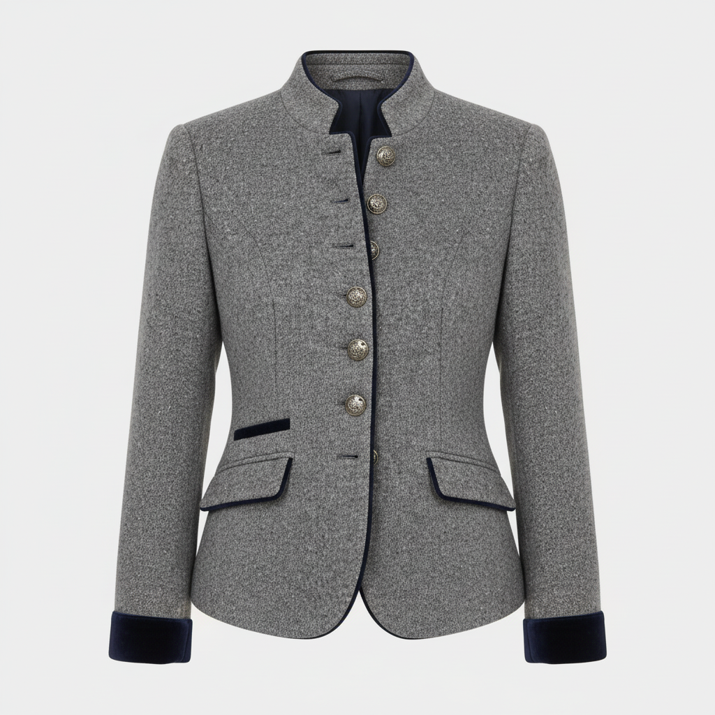 Women's Short Jacket with Multi-Button Placket and Color Accents | Charly Fashion